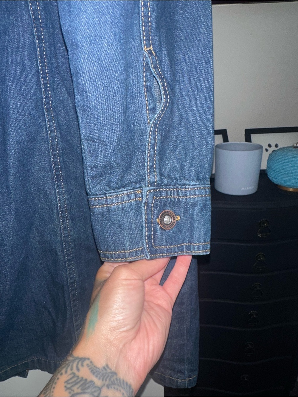 NWOT Frye Denim Button Down Mini Dress Dark Wash - Picture 3 of 8